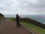 Clive in his crash helmet to keep his head warm as he walked to Cape Reinga